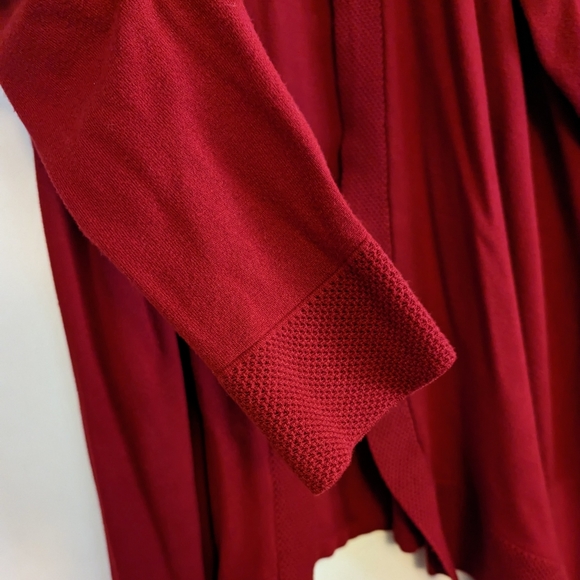 ANNE KLEIN Pointelle Trim Waterfall Cardigan ln Titian Red - Picture 3 of 6